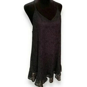 Umgee Women's Medium Black Floral Lace Ruffled Hem Back Detail Sundress